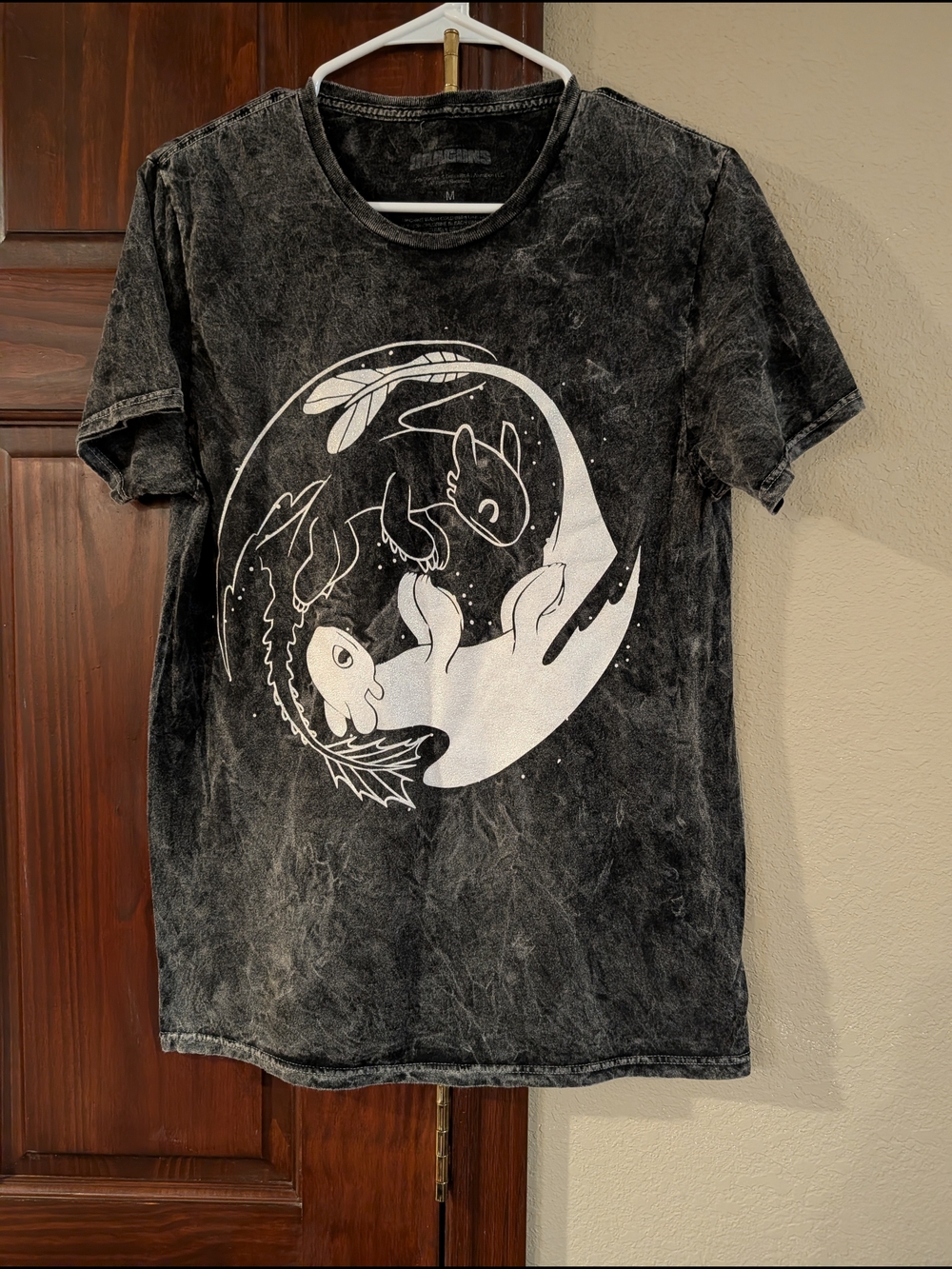 Reserved Black Mineral-Wash Tee with White Koi Circle Print